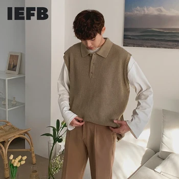 IEFB coreean kintted vesta pentru barbati moda toamna Rever liber tricotaje, pulover, vestă fără mâneci wam haine topuri largi 9Y4238