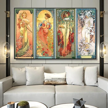 Alphonse Mucha Ori de Zi Epocă Postere si Printuri Art Nouveau Femeie Tablouri Canvas Wall Art Poze Decor Acasă Cuadros