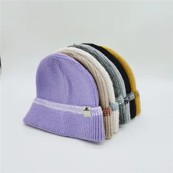Moda Simplu Scurt Tricotate Pălărie de Iarnă pentru Femei Broderie Mens Pălărie Tricotate Capac Hiphop Cald Chelioși Beanie