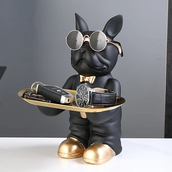 Staande Black Butler Standbeeld Decoratieve Sculptuur Franse Bulldog Decor Ontwerp Lade Ornament Decor Voor Huis Dier Beeldje
