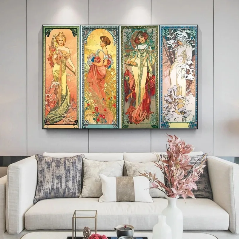Alphonse Mucha Ori de Zi Epocă Postere si Printuri Art Nouveau Femeie Tablouri Canvas Wall Art Poze Decor Acasă Cuadros Imagine 3