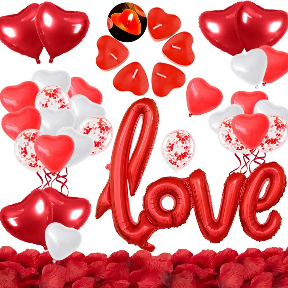 Ziua îndrăgostiților decoratiuni, gigant baloane de dragoste, 50 de inima în formă de lumânări, baloane in forma de inima, cu 1000 de petale de trandafir roșu de mătase Imagine 0