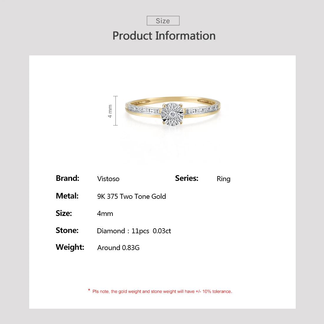 VISTOSO Pur 9K 375 Galben Inele de Aur Alb Pentru Femei Stil Simplu Farmec Nunta de Diamant de Logodna Cadouri Moda Bijuterii Fine Imagine 2